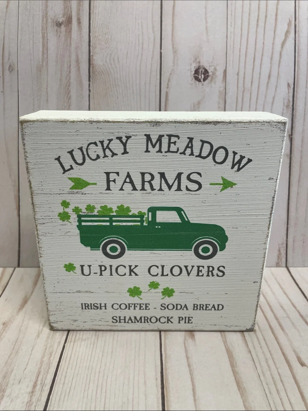 St. Patrick's Day Green Gold Truck Tabletop Sign 5.75